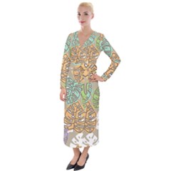 Pattern Leaves Banana Rainbow Velvet Maxi Wrap Dress by HermanTelo