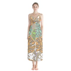 Pattern Leaves Banana Rainbow Button Up Chiffon Maxi Dress by HermanTelo