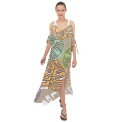 Pattern Leaves Banana Rainbow Maxi Chiffon Cover Up Dress by HermanTelo