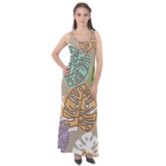 Pattern Leaves Banana Rainbow Sleeveless Velour Maxi Dress by HermanTelo