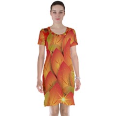 Pattern Texture Leaf Short Sleeve Nightdress