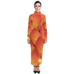 Pattern Texture Leaf Turtleneck Maxi Dress