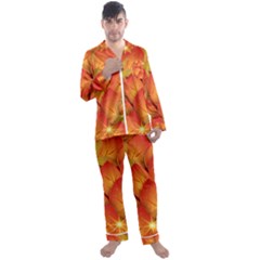 Pattern Texture Leaf Men s Satin Pajamas Long Pants Set