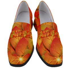Pattern Texture Leaf Women s Chunky Heel Loafers