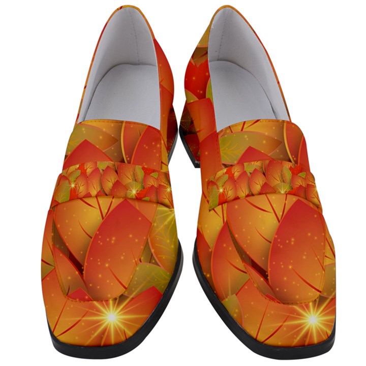 Pattern Texture Leaf Women s Chunky Heel Loafers