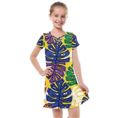 Pattern Leaves Grey Kids  Cross Web Dress