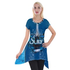 Sport, Surfboard With Water Drops Short Sleeve Side Drop Tunic by FantasyWorld7