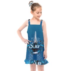 Sport, Surfboard With Water Drops Kids  Overall Dress by FantasyWorld7