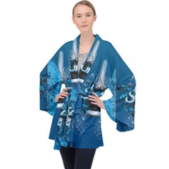 Sport, Surfboard With Water Drops Velvet Kimono Robe by FantasyWorld7