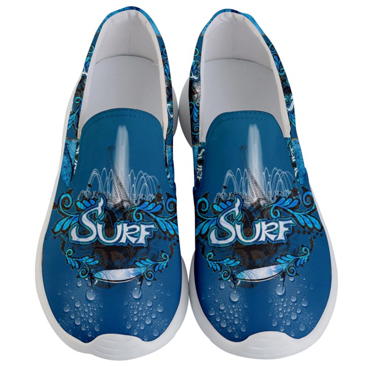 Sport, Surfboard With Water Drops Men s Lightweight Slip Ons