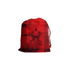 Awesome Creepy Skull With Crowm In Red Colors Drawstring Pouch (small) by FantasyWorld7