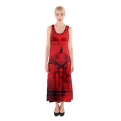 Awesome Creepy Skull With Crowm In Red Colors Sleeveless Maxi Dress by FantasyWorld7