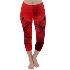 Awesome Creepy Skull With Crowm In Red Colors Capri Winter Leggings  by FantasyWorld7