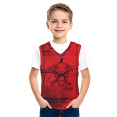 Awesome Creepy Skull With Crowm In Red Colors Kids  Sportswear by FantasyWorld7