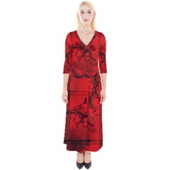 Awesome Creepy Skull With Crowm In Red Colors Quarter Sleeve Wrap Maxi Dress by FantasyWorld7