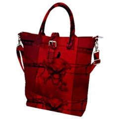 Awesome Creepy Skull With Crowm In Red Colors Buckle Top Tote Bag by FantasyWorld7