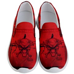 Awesome Creepy Skull With Crowm In Red Colors Men s Lightweight Slip Ons by FantasyWorld7