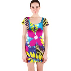 Pattern Leaf Polka Rainbow Short Sleeve Bodycon Dress