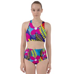 Pattern Leaf Polka Rainbow Racer Back Bikini Set