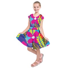 Pattern Leaf Polka Rainbow Kids  Short Sleeve Dress by HermanTelo