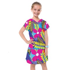 Pattern Leaf Polka Rainbow Kids  Drop Waist Dress by HermanTelo