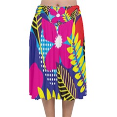 Pattern Leaf Polka Rainbow Velvet Flared Midi Skirt