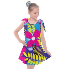 Pattern Leaf Polka Rainbow Kids  Tie Up Tunic Dress