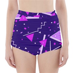 Purple Blue Geometric Pattern High-waisted Bikini Bottoms