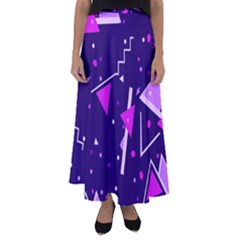 Purple Blue Geometric Pattern Flared Maxi Skirt