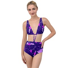 Purple Blue Geometric Pattern Tied Up Two Piece Swimsuit by HermanTelo