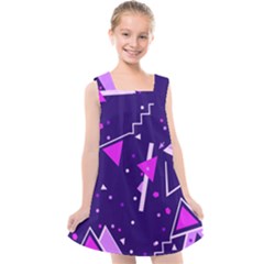 Purple Blue Geometric Pattern Kids  Cross Back Dress
