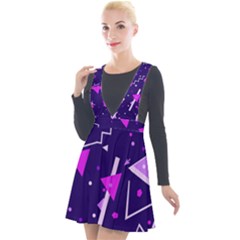 Purple Blue Geometric Pattern Plunge Pinafore Velour Dress