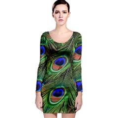 Peacock Feathers Plumage Iridescent Long Sleeve Bodycon Dress