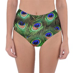 Peacock Feathers Plumage Iridescent Reversible High-waist Bikini Bottoms