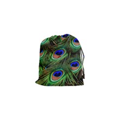 Peacock Feathers Plumage Iridescent Drawstring Pouch (xs)