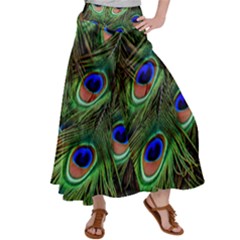 Peacock Feathers Plumage Iridescent Satin Palazzo Pants