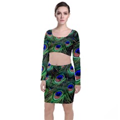 Peacock Feathers Plumage Iridescent Top And Skirt Sets