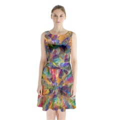 Polygon Wallpaper Sleeveless Waist Tie Chiffon Dress by HermanTelo