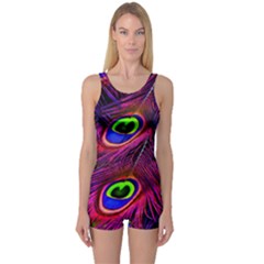 Peacock Feathers Color Plumage One Piece Boyleg Swimsuit