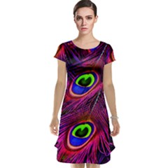 Peacock Feathers Color Plumage Cap Sleeve Nightdress by HermanTelo