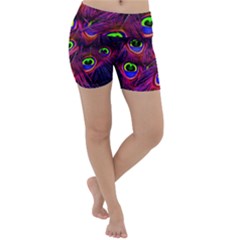 Peacock Feathers Color Plumage Lightweight Velour Yoga Shorts