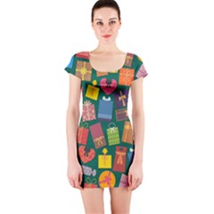 Presents Gifts Background Colorful Short Sleeve Bodycon Dress