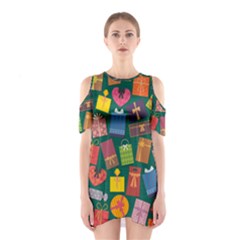 Presents Gifts Background Colorful Shoulder Cutout One Piece Dress