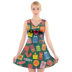 Presents Gifts Background Colorful V-neck Sleeveless Dress