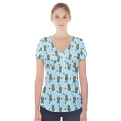 Pineapple Watermelon Fruit Lime Short Sleeve Front Detail Top by HermanTelo