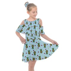 Pineapple Watermelon Fruit Lime Kids  Shoulder Cutout Chiffon Dress
