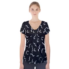 Scribbles Lines Painting Short Sleeve Front Detail Top