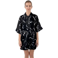 Scribbles Lines Painting Quarter Sleeve Kimono Robe