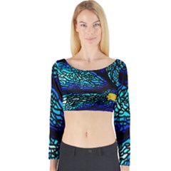 Sea Coral Stained Glass Long Sleeve Crop Top by HermanTelo