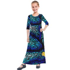 Sea Coral Stained Glass Kids  Quarter Sleeve Maxi Dress